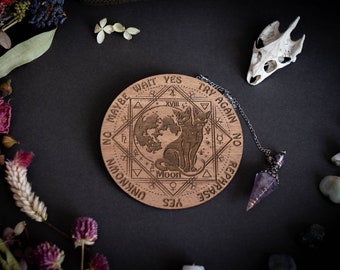 2 Headed Black Cat Sphynx Design Spirit Pendulum Board Divination Tarot Crystal Altar Decor