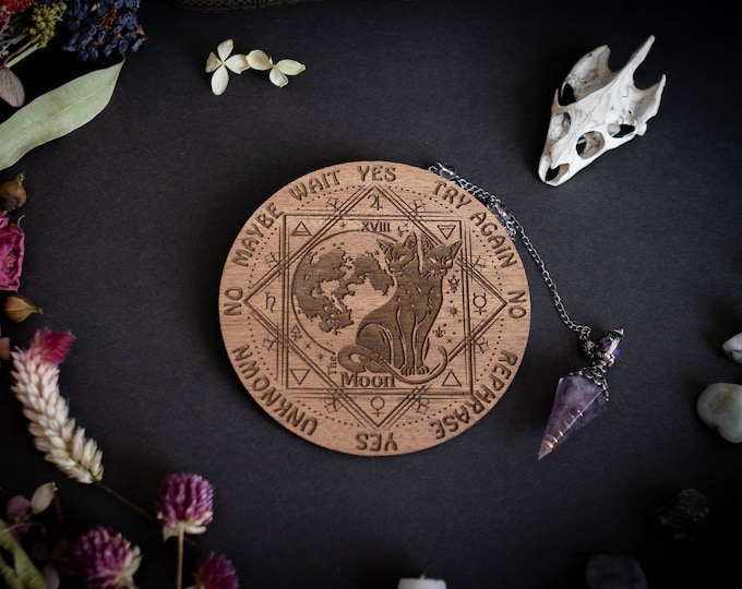 2 Headed Black Cat Sphynx Design Spirit Pendulum Board Divination Tarot Crystal Altar Decor