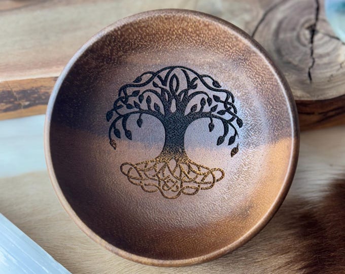 Tree of Life Engraved Acacia Key Ring Wallet Coin Bowl Pagan Occult Witchy Spiritual Gift Idea Valet Tray Altar Decor Crystal Bowls Tarot