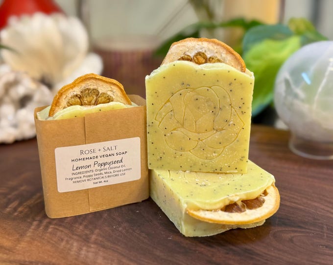 Lemon Poppyseed Soap Bar | Cold Process | Lemon Peel, Lime & Rose | 4.5oz Vegan Skincare
