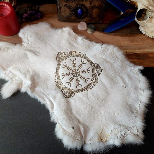 Altar Cloth, Helm Of Awe, Norse Pagan Decor, Genuine Rabbit Fur, Altar Cloth, Witchy Decor, Mythology Art, Norse Pagan, Viking, Odin,