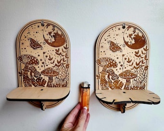 Mushroom Themed Mini Crystal Shelf Wall Hanging Home Decor Pagan Witchy Hygge Cottage Core Oddies Spiritualism