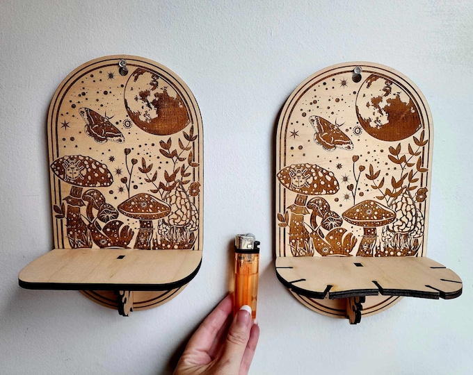 Mushroom Themed Mini Crystal Shelf Wall Hanging Home Decor Pagan Witchy Hygge Cottage Core Oddies Spiritualism
