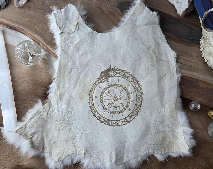 Jörmungandr Ouroboros Design Geniune Rabbit Fur Altar Cloth – Norse Pagan Ritual Mat - 12-14"