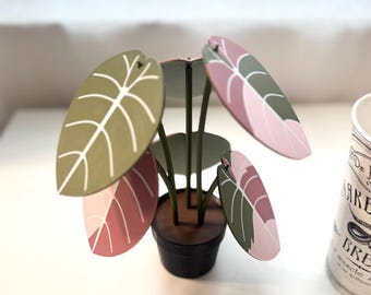 3d Printed Faux Pink Black Velvet Alocasia Plant Coaster Set | Indoor Garden Decor | Plant Lover Gift | Cottagecore | Hygge