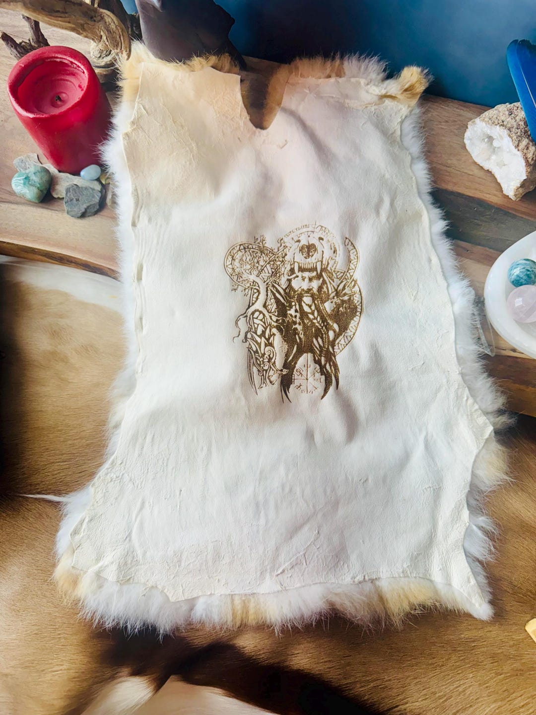 Odin Rabbit Hide Altar Cloth – Norse Pagan Centerpiece Mat (12-16