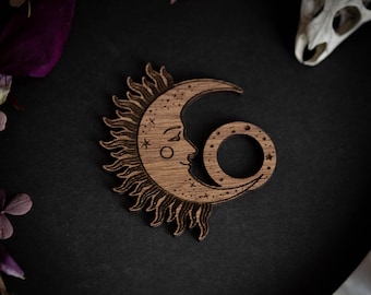 Wooden Crystal Sphere Stand, Sun & Moon Design, Altar Decor, Norse Pagan, Witchy Decor, Hygge, Cottagecore, Gifts For Her, Shop Displays