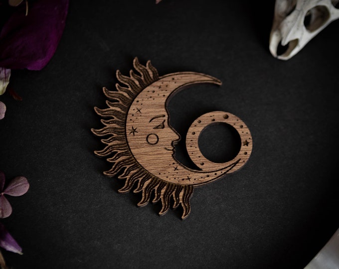 Wooden Crystal Sphere Stand, Sun & Moon Design, Altar Decor, Norse Pagan, Witchy Decor, Hygge, Cottagecore, Gifts For Her, Shop Displays