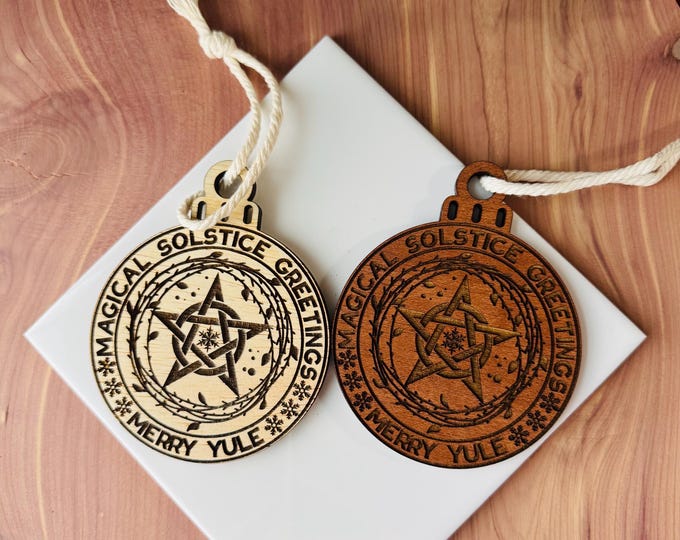 Magical Solstice Pentacle Ornament | Witch Pagan Tarot | Maple Wood | Non-Religious | Hygge | Christmas Tree | Solstice Ritual | Yule Season