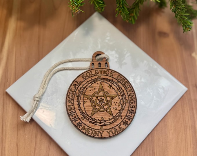 Magical Solstice Pentacle Ornament | Witch Pagan Tarot | Maple Wood | Non-Religious | Hygge | Christmas Tree | Solstice Ritual | Yule Season