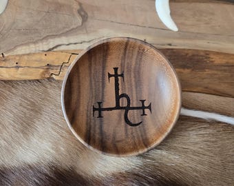Lilith's Sigil Engraved Acacia Bowl - Celtic Altar Decor, Key Tray