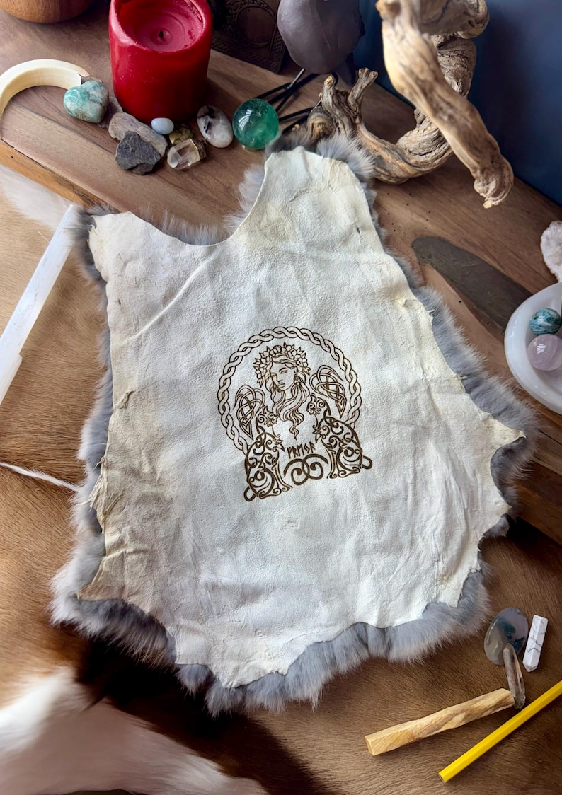 Freya Goddess Rabbit Hide Altar Cloth – Norse Pagan Centerpiece (12