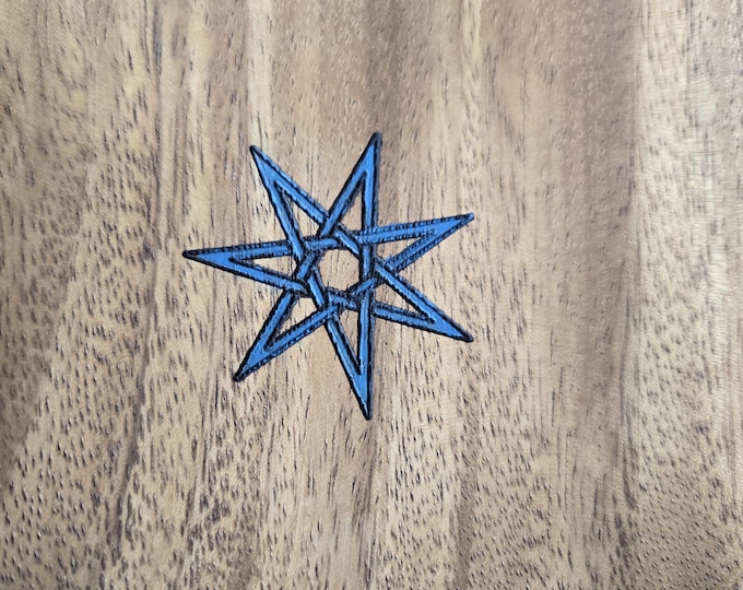 Seven Point Elven Star Engraved Acacia Wood 6 inch Square Tray, Altar Decor, Art Nouveau