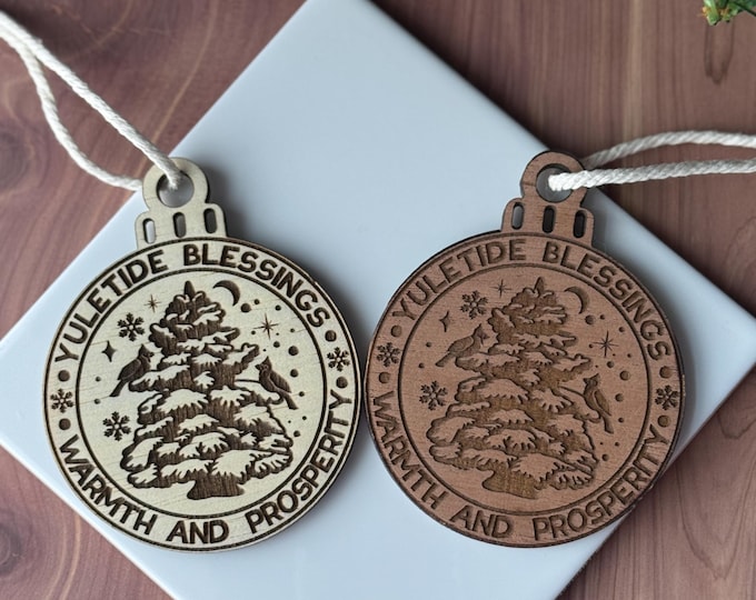 Yuletide Blessings Tree Ornament | Witch Pagan Tarot | Maple Wood | Non-Religious | Hygge | Christmas Tree | Solstice Ritual | Yule Season