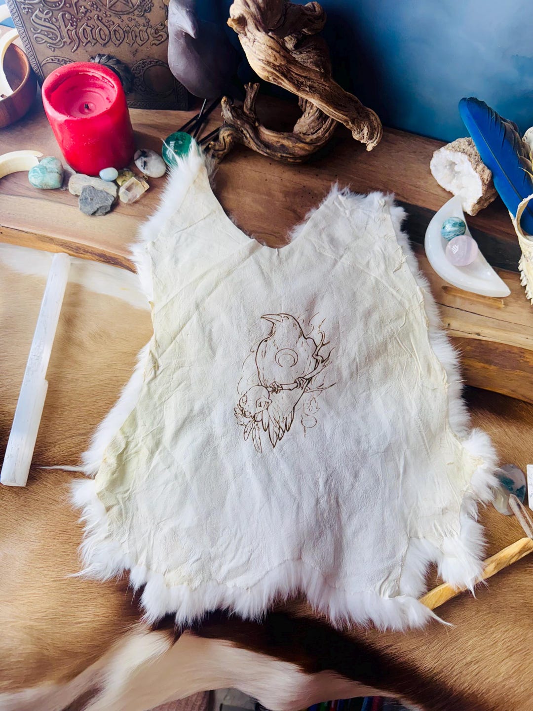 Raven Skull & Moon Rabbit Hide Altar Cloth – Norse Pagan Ritual ...