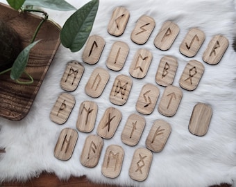 Engraved Solid Hickory Wood Viking Runes, Elder Futhark Divination Set, Casting Tools