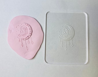Moon & Crystals Acrylic Clay Stamp | Embossing Texture Mat