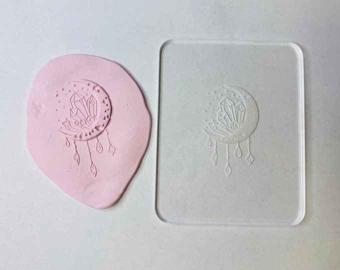 Moon & Crystals Acrylic Clay Stamp | Embossing Texture Mat