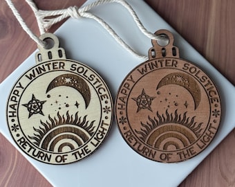 Happy Winter Solstice Ornament | Witch Pagan Tarot | Maple Wood | Non-Religious | Hygge | Christmas Tree | Solstice Ritual | Yule Season