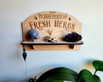 Floral Crescent Moon 3 Tiered Small Crystal Shelf Wall Hanging Home Decor Pagan Witchy Hygge Cottage Core Oddities Spiritualism Tarot