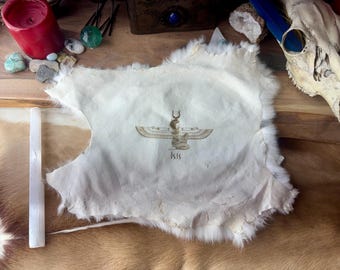 Isis Goddess Rabbit Hide Altar Cloth – Egyptian Pagan Ritual Centerpiece Mat – Genuine Fur (12"–16″)