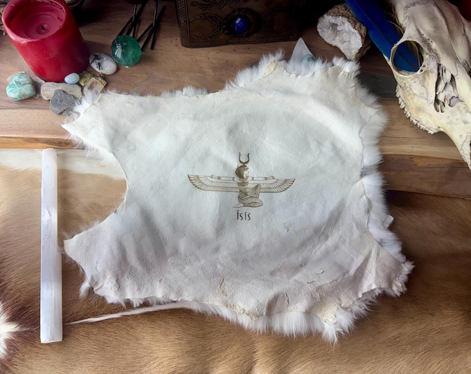 Isis Goddess Rabbit Hide Altar Cloth – Egyptian Pagan Ritual Centerpiece Mat – Genuine Fur (12"–16″)