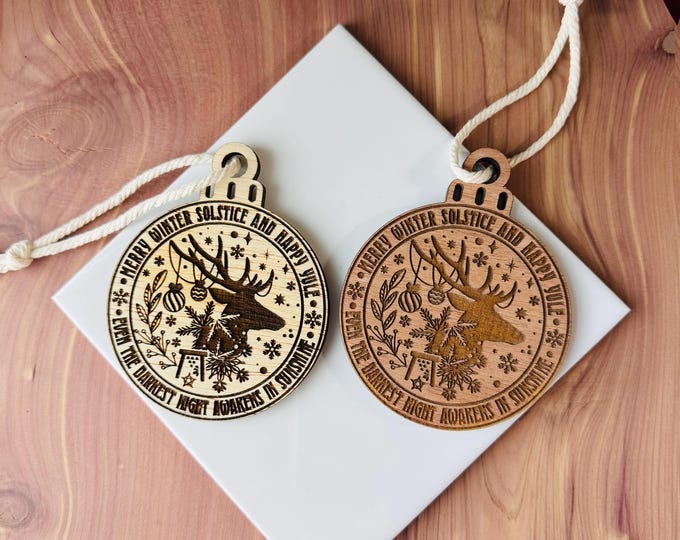 Winter Solstice Reindeer Ornament | Witch Pagan Tarot | Maple Wood | Non-Religious | Hygge | Christmas Tree | Solstice Ritual | Yule Season