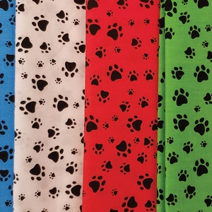 BTY White Green Orange Blue Red Paws Paw Black Cotton Fabric By The Yard  C6206