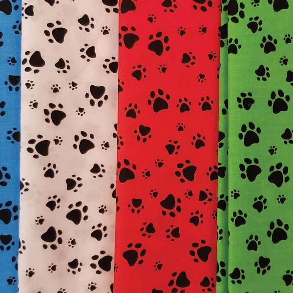 Dog Fabric, Polycotton Fabric, Paws and Bones Fabric, Puppy Paw by the yard