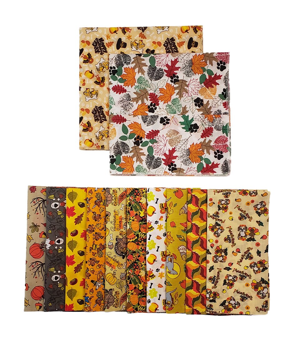 Valu Pack 12 Assorted FALL THANKSGIVING Square Bandanas Dog Grooming / Groomers Bandanas Bulk