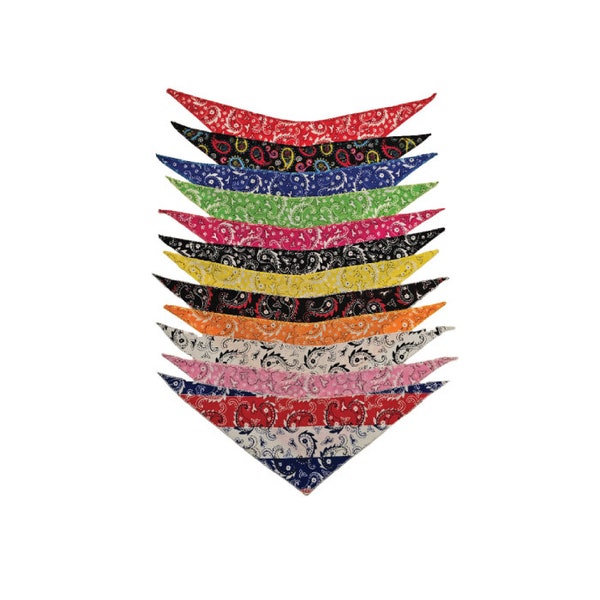 12 Assorted PAISLEY Dog Bandanas.  Groomers Bulk Variety Pack. Six  Sizes for Great Fit.  Wholesale-Priced Scarfs.