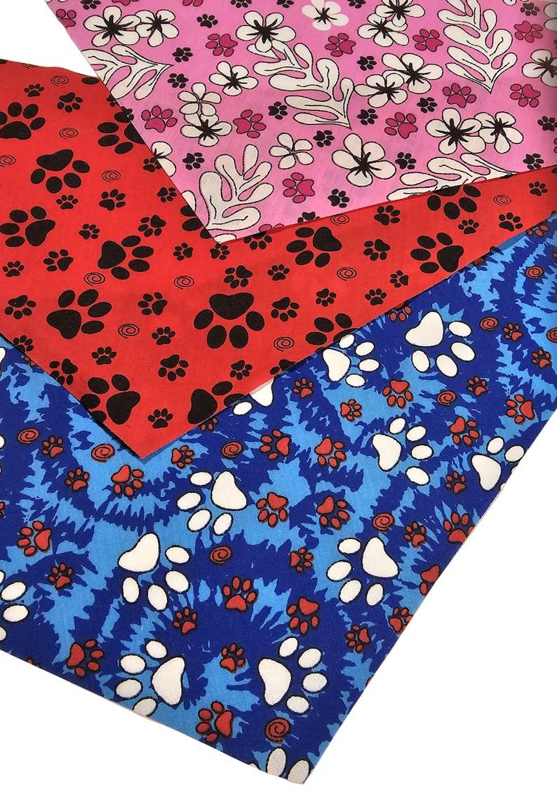 120 Assorted Pre Cut EVERYDAY Tieback Dog Grooming Bandanas / Groomers Bulk Package. Variety of patterns packed by size image 3