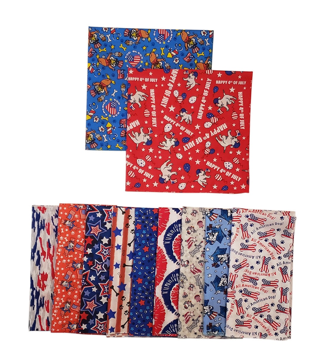 Value Pack 12 Assorted NATIONAL / PATRIOTIC DAY Square Bandanas Dog Grooming / Groomers Bandanas