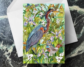 Heron Watercolor Greeting Card, Blank All Occasion Card