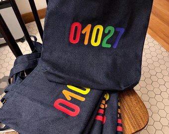 Denim Tote Bag, USA Made Cotton, 01027 Zip Code