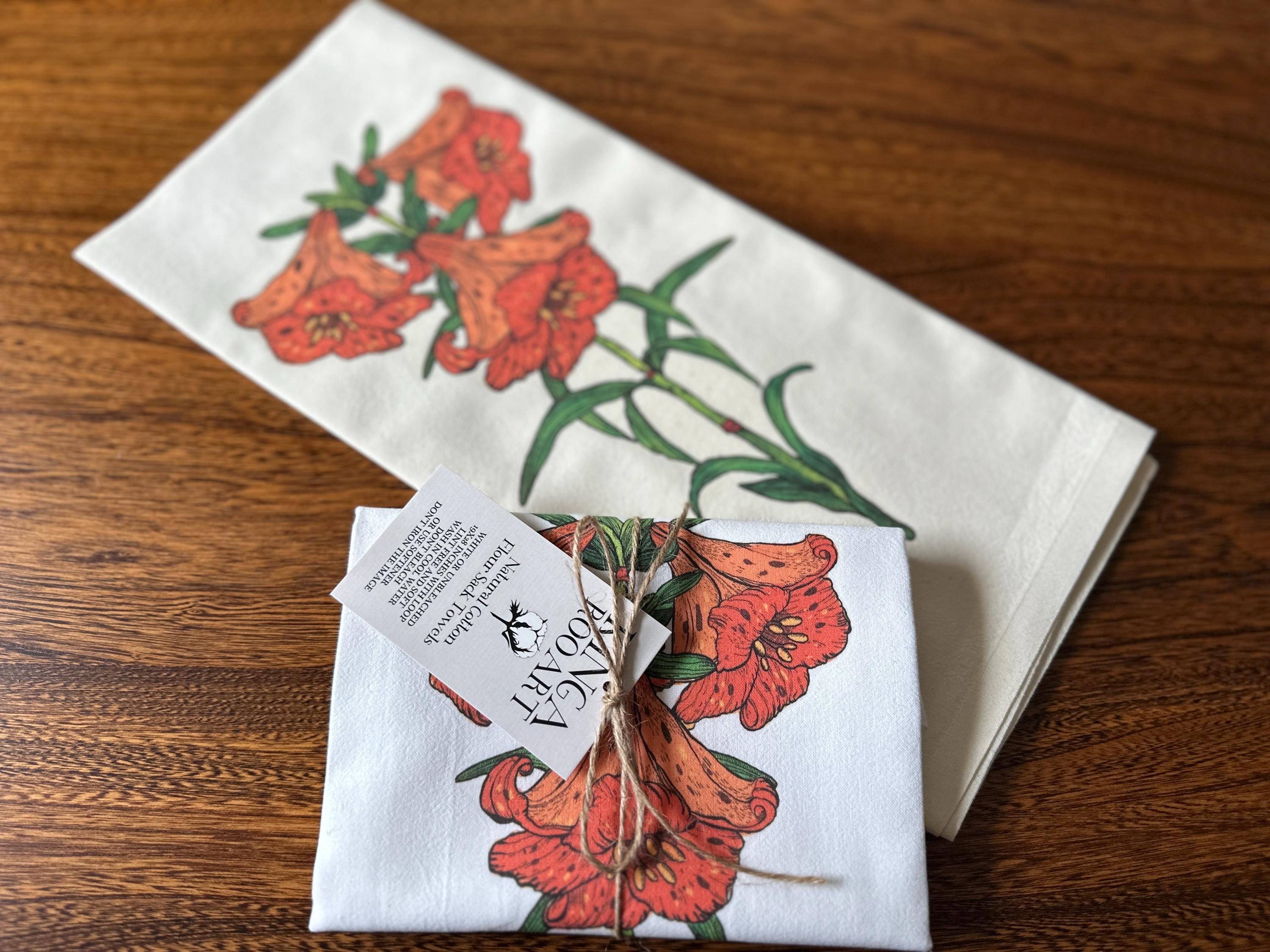 Tiger Lily Kitchen Tea Towel, Orange Lily Kitchen Towel, Flour