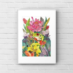 Frog Watercolor Art Print. Frog Art Print. Dragonfly Art Print. Physical Art Print. Kingarooart Art Print.