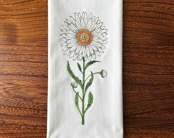 Daisy Flower Towel Housewarming Gift Kitchen Decor Daisy Tea Towel Daisy Flower Gift Hand Towel Powder Room Decor Unbleached Cotton Towel
