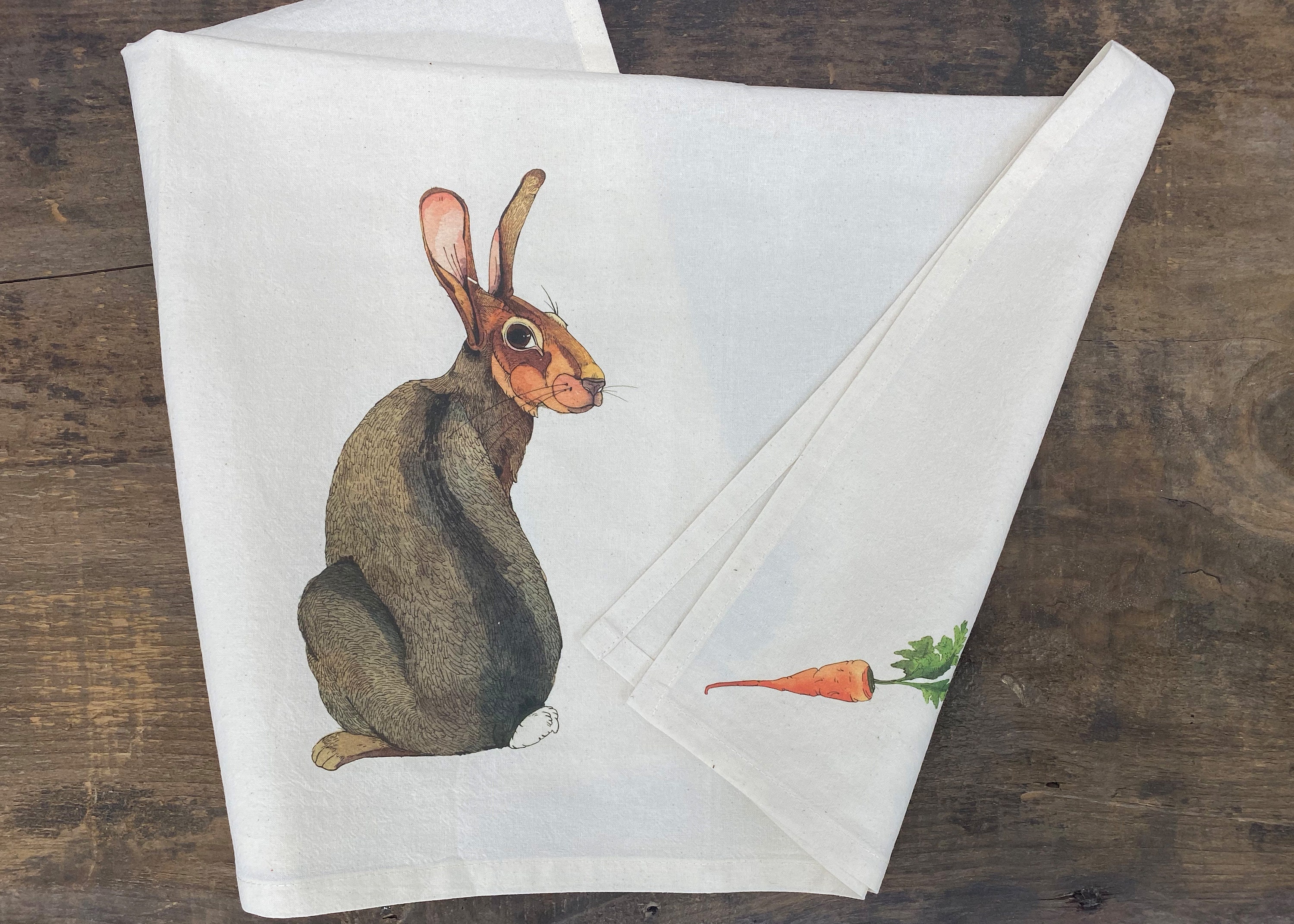 Rabbit Tea Towel Bunny Tea Towel Dish Towel Natural Cotton Etsy