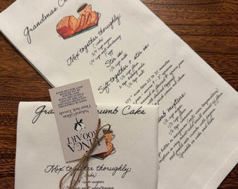 Custom Recipe Tea Towel with Artwork, Personalized Kitchen Decor (19x28 inches)