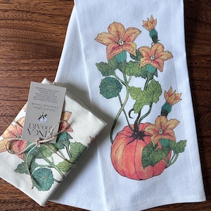 Pumpkin Tea Towel, Flowering Pumpkin Kitchen Towel, Thanksgiving and Fall Kitchen Decor, Kitchen Gift, Harvest Kitchen Towel, Cotton Towel