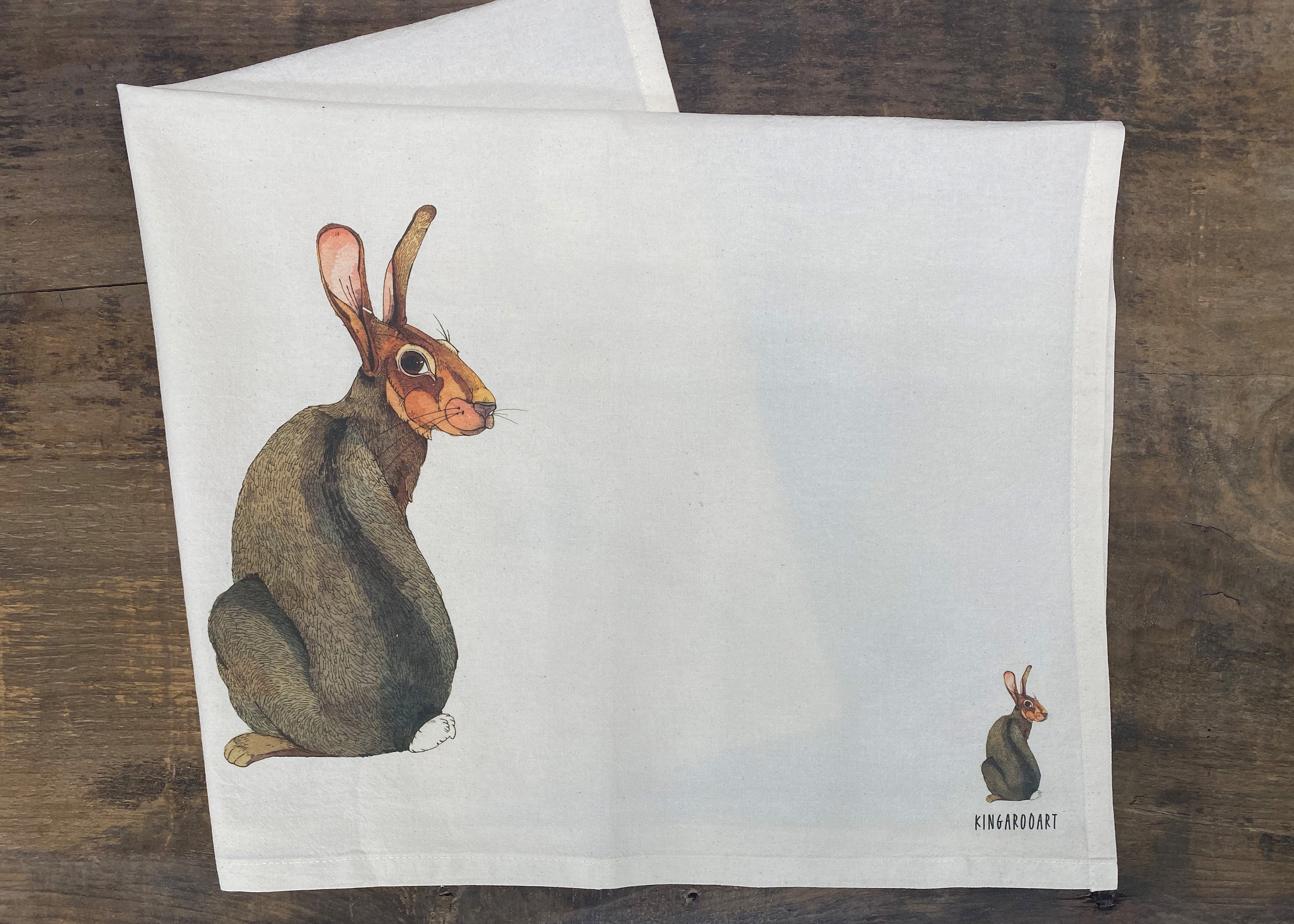 Rabbit Tea Towel Bunny Tea Towel Dish Towel Natural Cotton Etsy