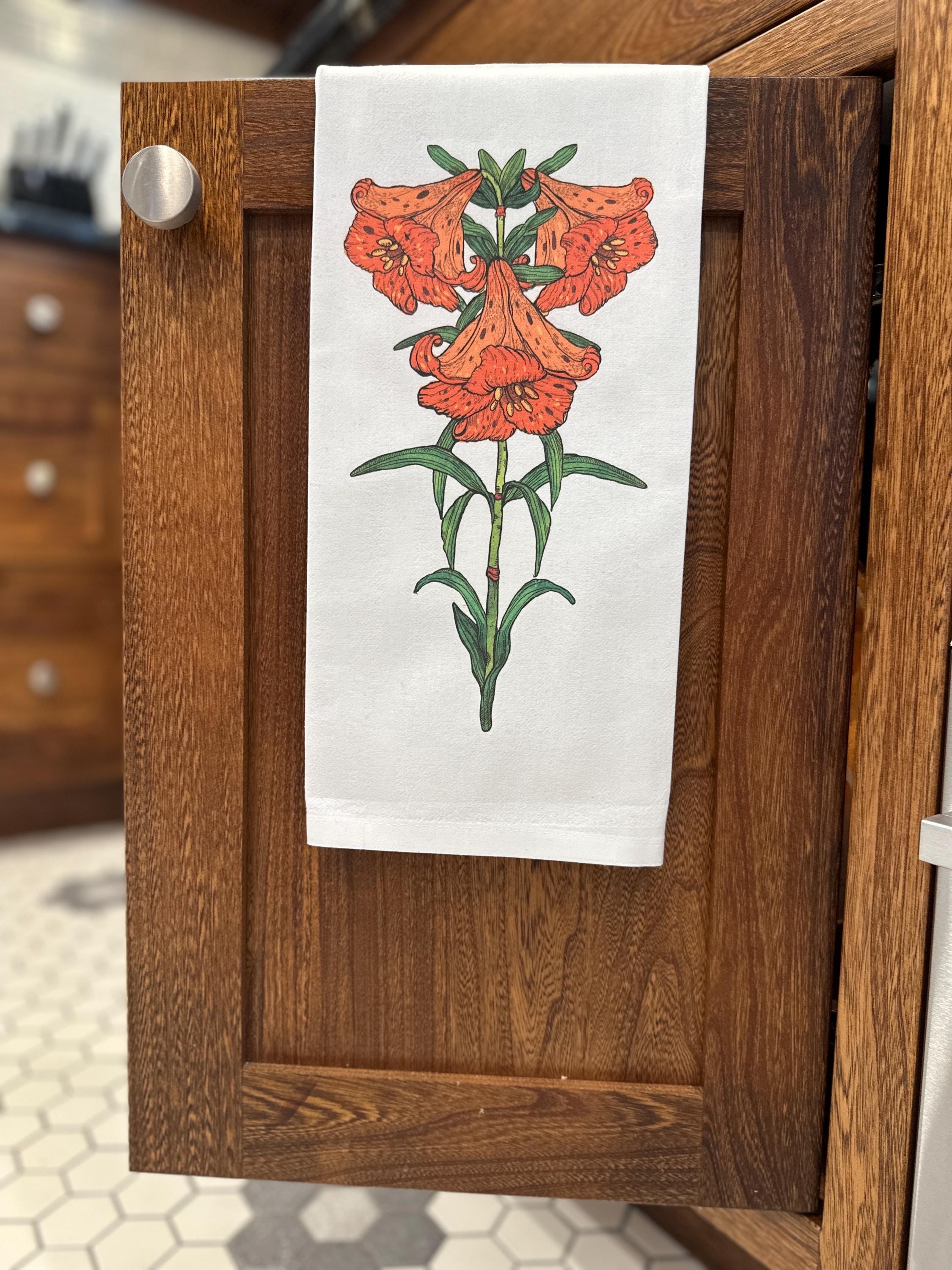Tiger Lily Kitchen Tea Towel, Orange Lily Kitchen Towel, Flour