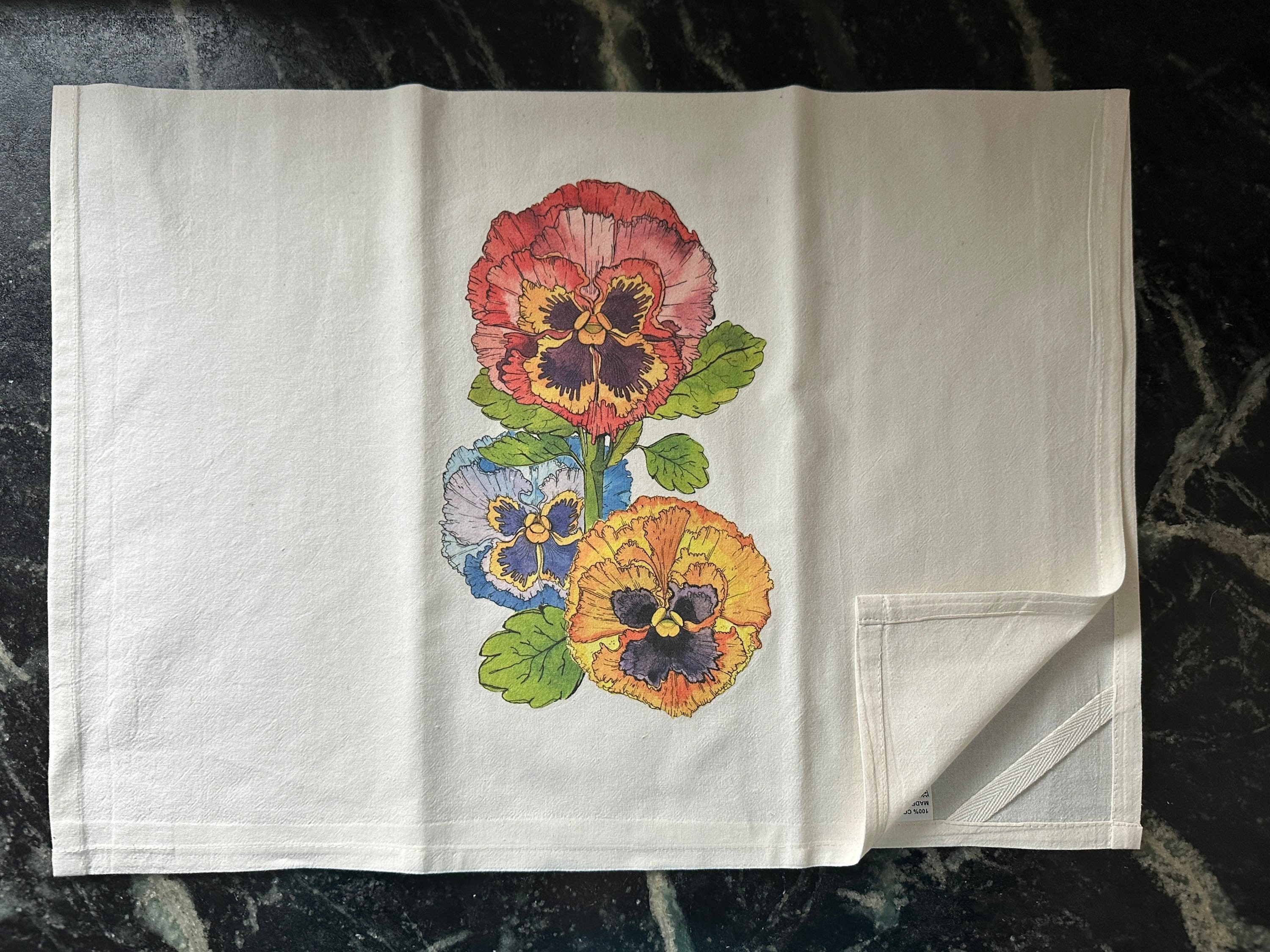 Pansy Towel Pansy Dish Towel Pansy Flour Sack Tea Towel Etsy