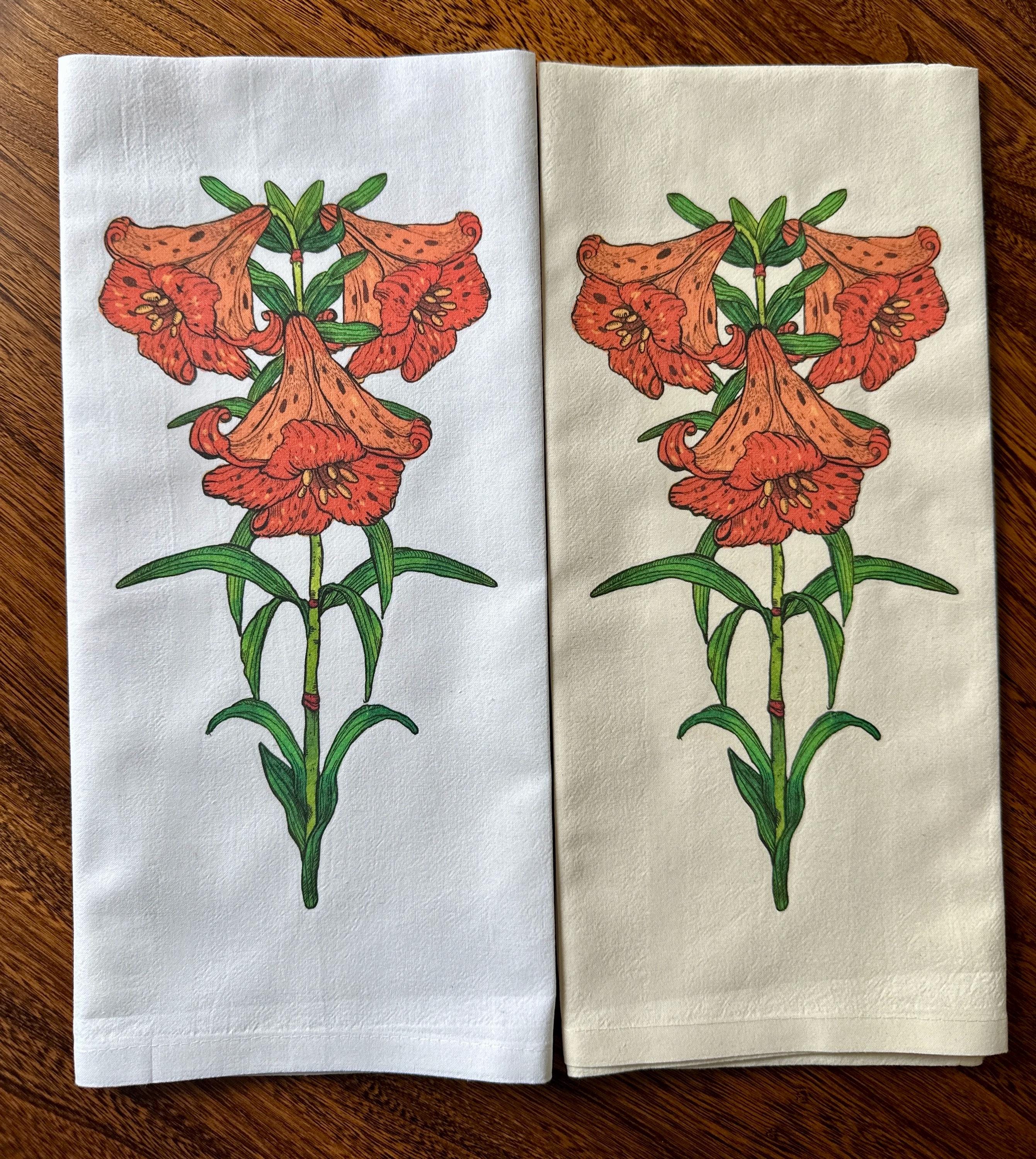 Tiger Lily Kitchen Tea Towel, Orange Lily Kitchen Towel, Flour