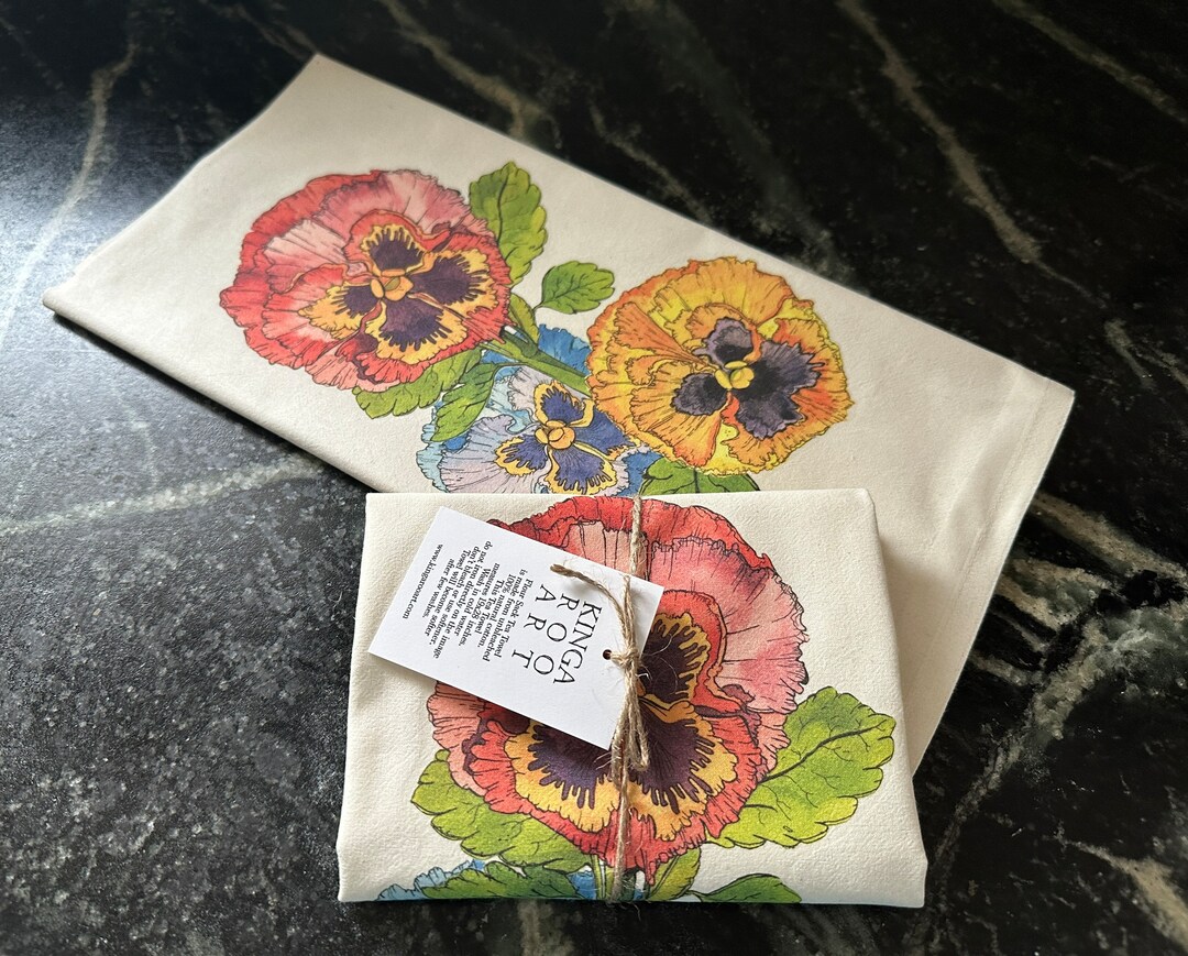 Pansy Towel, Pansy Dish Towel, Pansy Flour Sack Tea Towel, Floral