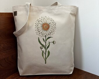 Canvas Tote Bag, Tote For Woman, Bag With Pocket, Daisy Birth Flower Tote, Shopping Tote, Market Tote, Work Tote, Gift For Mom