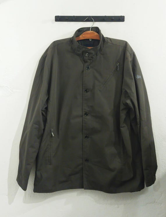 Stüssy, Vintage Late 90s Stüssy Olive Green Button-Front Field Jacket — Made in USA (Rare)