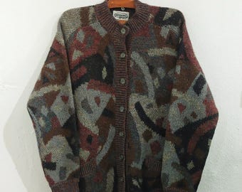 Vintage 80s Missoni Sport Abstract Lambswool-Blend Knitted Cardigan — Made in Italy