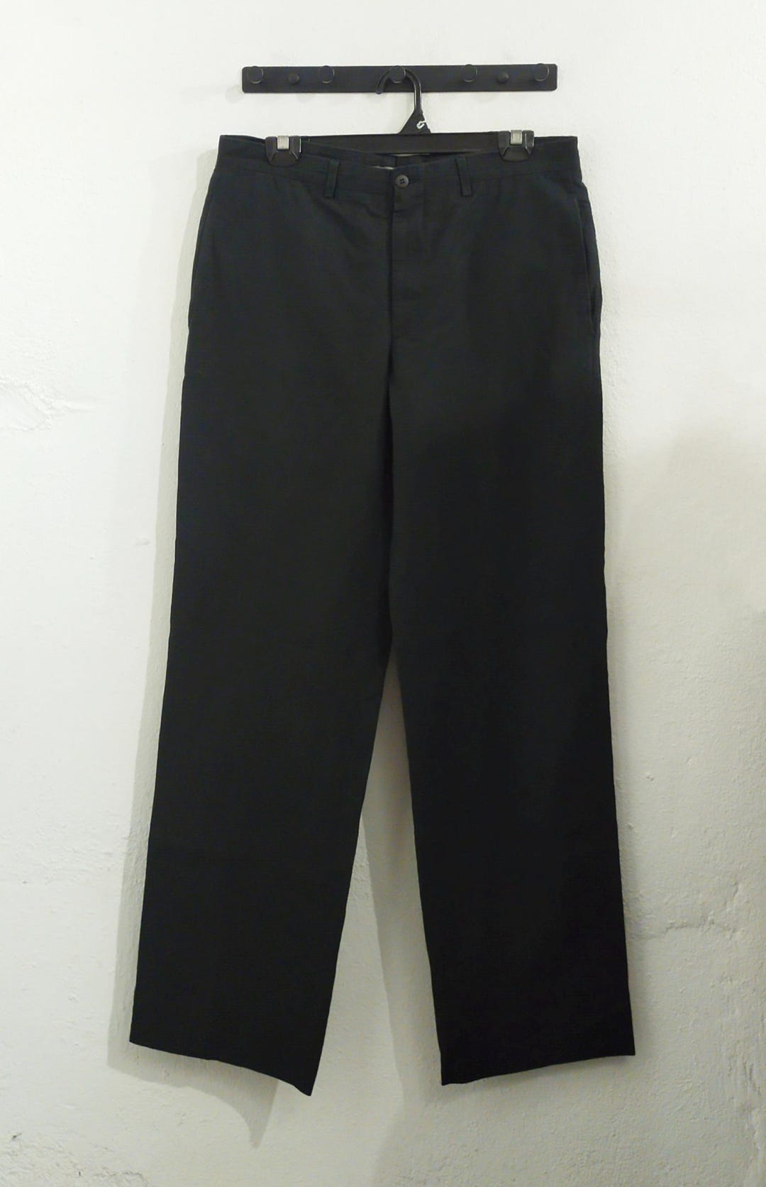 パンツ Old Giorgio Armani Black Linen Slacks Vintage 90s Giorgio Armani Men's Black Linen Trousers — Made in